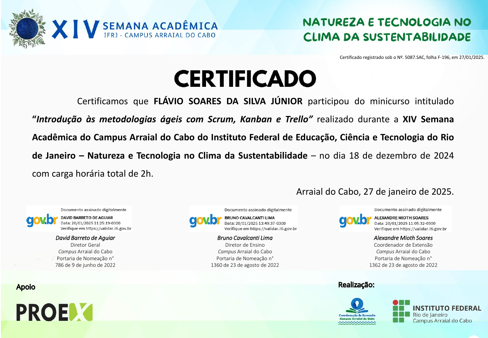 Certificado — Participação em Minicurso — Metodologias Ágeis