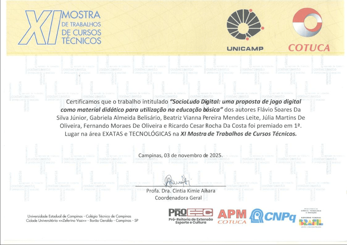 Certificado — 1º Lugar — SocioLudo Digital